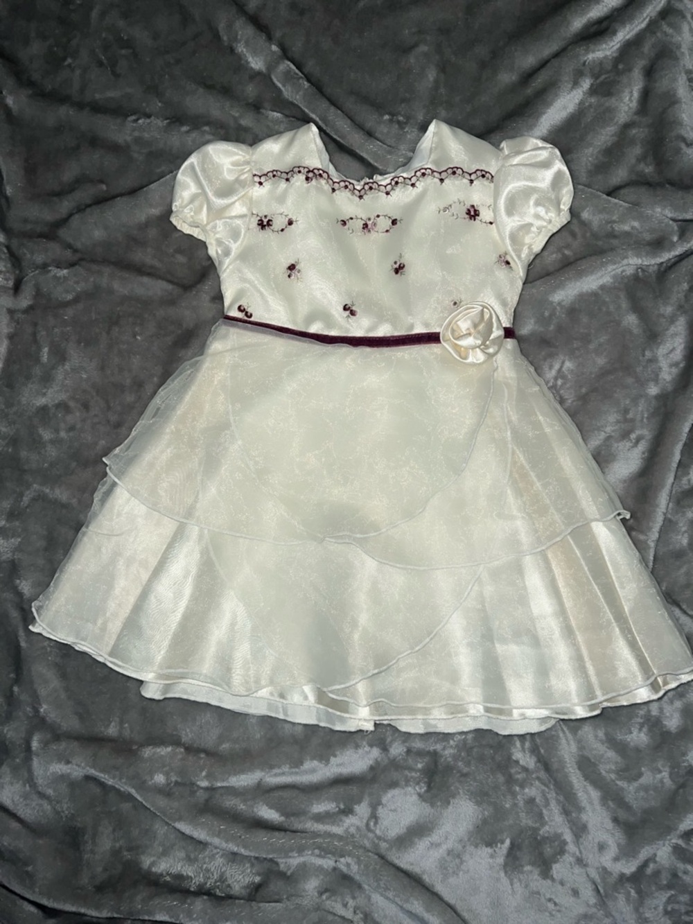 George Toddler Party Dress 3T Burgundy Embroidered Flower Girl Ruffled NWOT
